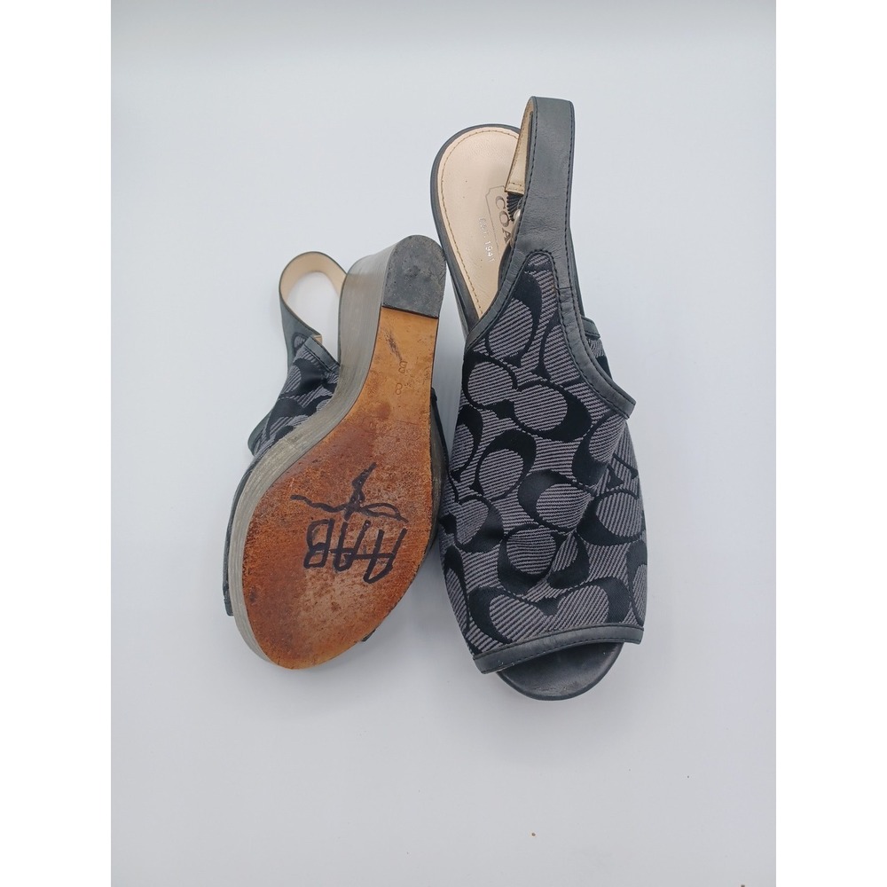 Coach Jackie Wedge Peep Toe Platforms Signature C Fabric Graphite & Black 8.5 B - Picture 8 of 8